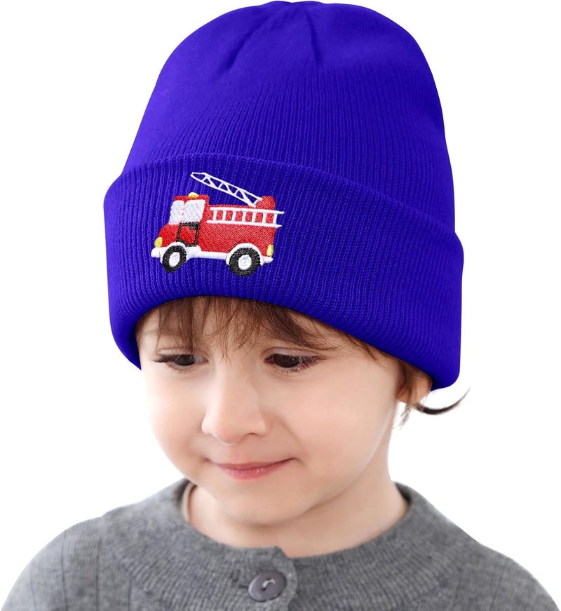KDVOG Store Kids Knit Beanie Cute Fire Trucks Embroidery Warm Cuffed Skull Caps Classic Autumn Winter Hats for Boys Girls 3-8 Years - Image 5